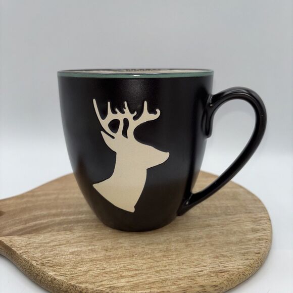 BASS PRO SHOP Deer Mug BLACK/TAN Etched Ceramic Coffee Tea Cup Mug 21 oz Preown - Picture 1 of 8